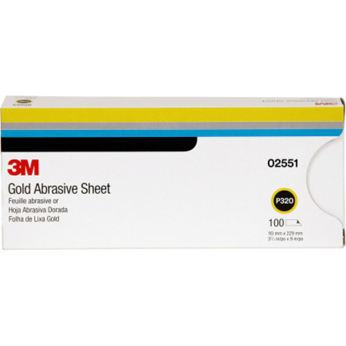 3M Gold Abrasive Sheet 02551 P320 grade 3 2/3″ × 9″ 100 sheets per pack